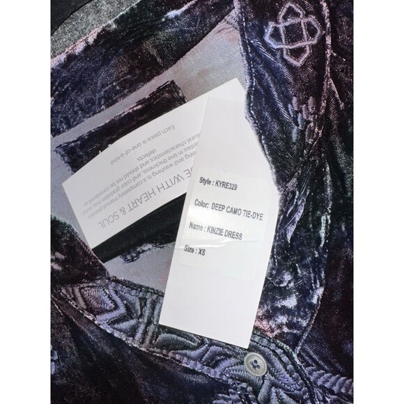 Kyla Seo Kinzie Dress Velvet Tie-Dye Embroidered Tunic Blouse - Deep Camo (XS) - Picture 3 of 7